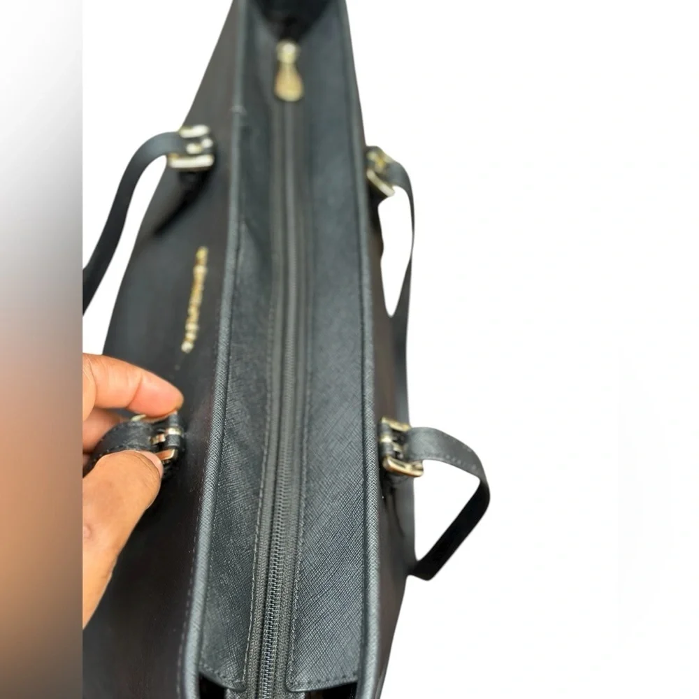 Michael Kors Black Leather Tote with Gold Accents